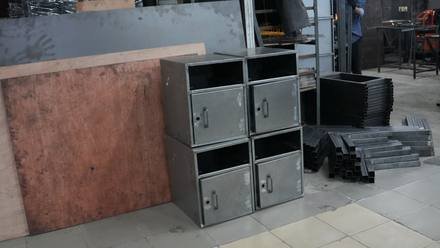 A finished sheet-metal cabinet.