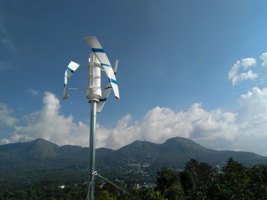 Vertical wind turbine prototype on a hilltop