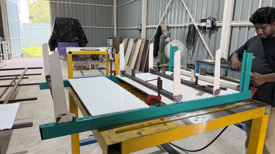 SHELFi frame on the shop floor jig