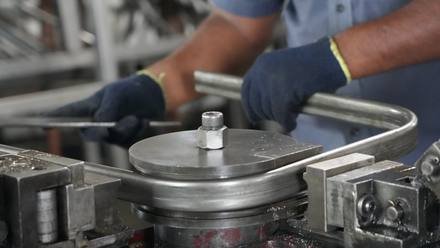 Forming a part on a bending fixture.